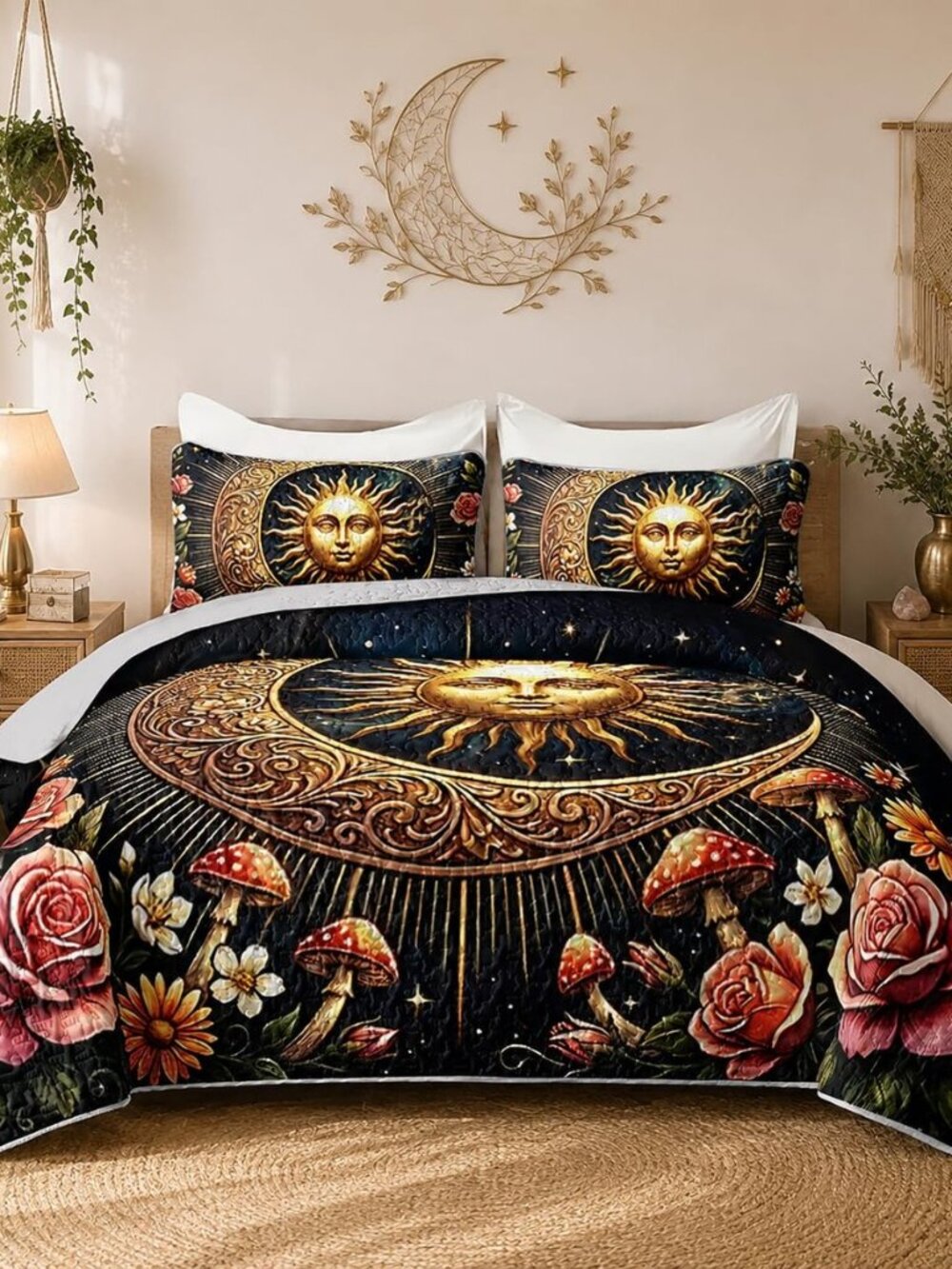 Bohemian Quilts Set King Size,3Pcs Bedding with 2 Pillowcases.
